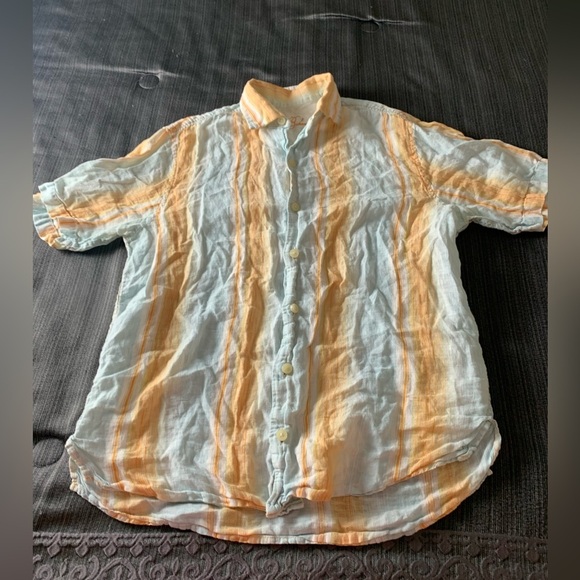 Tommy Bahama Linen Button Down Shirt Short Sleeve Striped White Blue Yellow S - Picture 6 of 12